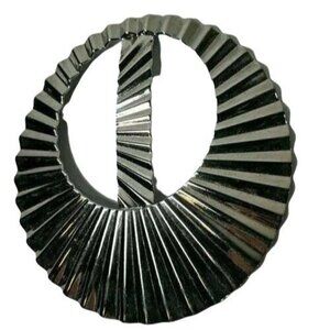 Vintage Silver-Tone Circular Belt/Sash Buckle With Ribbed Design 3-Inch Diameter